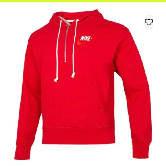 Nike Other - Nike Mens SZ M Embroidered Logo Half Zip Hooded Fleece Pullover Pocket Red